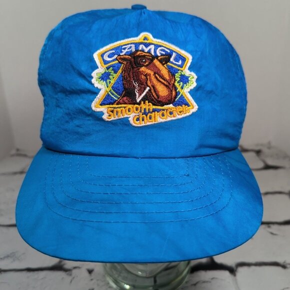 Vintage Camel Trucker Hat Mens Snapback Neon Blue Ball Cap Camel Joe - Picture 1 of 8